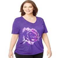 Ženska majica s kratkim rukavima Plus veličine s izrezom u obliku slova U u obliku slova U s grafičkim uzorkom s valovitim stranama