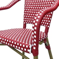 Baton aluminij i pleteni vanjski francuski bistro stolice, set od 2, crveni, bijeli i drveni tisak