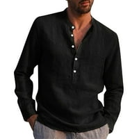 Muške majice Ležerne s uspravnim ovratnikom, jednobojni pamučni vrhovi dugih rukava s džepovima, majice za muškarce