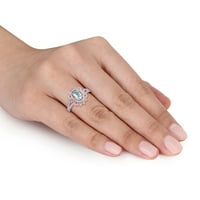 Donje prsten Miabella s аквамарином ovalnog rez T. G. W. i dragulj okrugli rez T. W. od ružičastog zlata 10 karata Halo