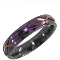 Polukružni crni cirkonijev prsten sa simbolom beskonačnosti anodiziran ljubičastom bojom