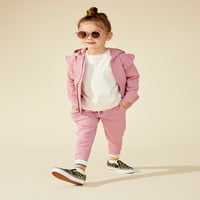 Little Star Organic Toddler Girl Full Zip Hoodie & Slim Jogger Set, Veličina 12m-5T