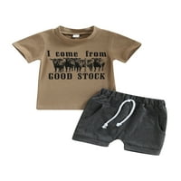 Ljetna odjeća za male dječake: majica kratkih rukava s kravljim slovima + kratke hlače s prednjim čvorom
