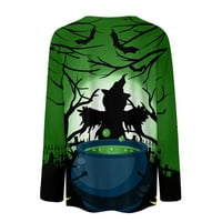 Ležerne majice za Noć vještica za žene, modni ležerni puloveri s printom za Noć vještica s okruglim vratom, bluza u zelenoj boji