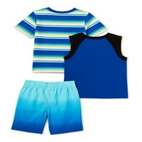 Ganimals Baby Boy & Toddler Boy majica, tenk i kratke hlače Mi & Match Outfit Set, 3-komad, 12m-5T