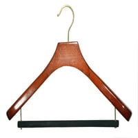 Luksuzna drvena vješalica za kapute s baršunastom letvicom, završnom obradom od oraha i mesinganom okretnom kukom koja se sastoji