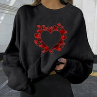 Duksevi sa srcima Za Valentinovo Plus size ženske pulovere, vrhovi dugih rukava s okruglim vratom, crni;