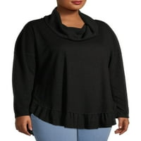 Terra & Sky Women's Plus Size Cowlneck Drop Ramed Rebrabed Top