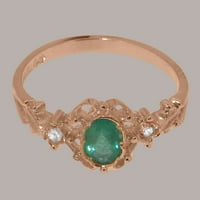 Ženski prsten od prirodnog smaragda i dijamanta od ružičastog zlata 14k britanske proizvodnje - opcije veličine-Veličina 8