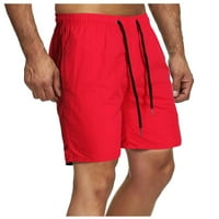 Muške bermude s otvorenim leđima, jednobojni elastični pojas, srednji struk, labavi džepovi, kratke hlače s zavojima u crvenoj boji