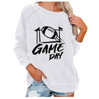 Jesenske ženske potrepštine, puloveri s printom za dan bejzbola s dugim rukavima, Ležerne košulje s okruglim vratom s uzorkom, bijele