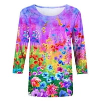 Ženske preslatke majice s cvjetnim printom majice bluza s okruglim vratom košulje s rukavima osnovne majice fina Ljubičasta tunika;