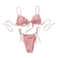 Ženski kupaći kostim s prednjim vezicama, jednobojni kupaći kostim, bikini bez rukava s naramenicama, kupaći kostim visokog struka