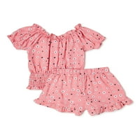 Djevojke ružičaste djevojke cvjetni vrh i ruffle kratke hlače, dvodijelne set odjeće, veličine 4-14