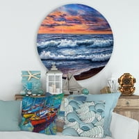 DesignArt 'Plavi ocean u Sunset Evening II' Nautical & Coast Circle Metal Art Art - Disk od 29