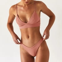 Ženski kupaći kostimi tankini ženski seksi jednobojni čipkasti push-up bikini kupaći kostimi ružičasta Veličina 4