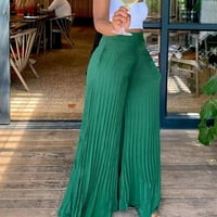 2 / ženske modne ljetne Ležerne jednobojne šifonske hlače s džepovima i elastičnim strukom, duge hlače Pune dužine, dvoslojne široke