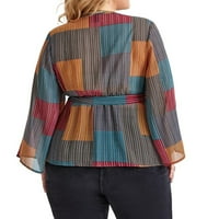Ženske bluze veličine plus Elegantna prošivena Peplum Bluza s izrezom u obliku slova 3, višebojna