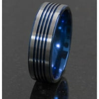 Ravni prsten od titana s utorima anodiziran plavom bojom