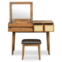 Aukfa Makeup Vanity Set s ogledalom i stolicom, 43,3 Drveni šminke, ladice, smeđa