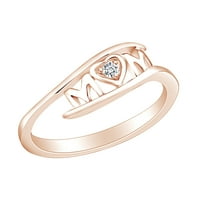 Pokloni za Majčin dan s bijelim kubičnim cirkonijem okruglog reza, prsten za obećanje mamino srce od ružičastog zlata 14k preko prstena