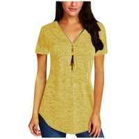 Ženske majice, ljetne Ležerne majice kratkih rukava U obliku slova u, široke jednobojne majice s patentnim zatvaračem u žutoj boji