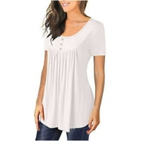 Ženske ljetne košulje rasprodane ispod 10.00 ženske ljetne jednobojne majice s okruglim vratom s nabranim kratkim rukavima na kopčanje