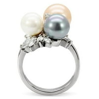 Ženski prsten od poliranog nehrđajućeg čelika od sintetičkih višebojnih bisera -