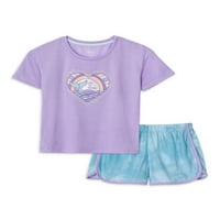 Pidžama Set kratkih rukava za djevojčice u donjem rublju i kratke hlače za spavanje, 2 komada, veličine 4 i plus