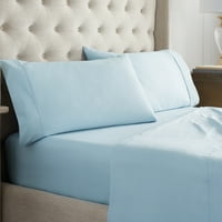 Waverly Solid Print Cotton Nit Broj kreveta Set, kraljica, plava, 4 komada