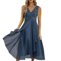 Ljetne haljine za žene, Plava čipkasta ženska Šifonska haljina s izrezom u obliku slova u, čipkasta otvorena Ženska duga haljina,