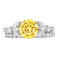 3. dijamant okruglog reza s imitacijom žutog dijamanta od bijelog zlata 14k s naglascima vjenčani set od 8,75