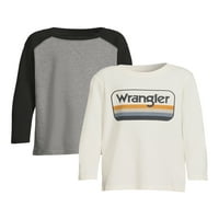 Wrangler Boys Raglan s dugim rukavima i grafičkim tinejdžerima, 2-pak, veličine 4- & Husky