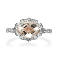 Prsten od bijelog zlata 14k 3. Karat s prirodnom breskvasto ružičastom i morganitom s dijamantima i cvjetnim lišćem Berba