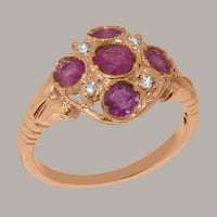 Ženski prsten od ružičastog zlata od 10 karata s prirodnim rubinima i dijamantima britanske proizvodnje - opcije veličine-veličina