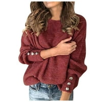 Ženski pleteni puloveri od poliestera s dugim rukavima za jesen / zimu Plus veličine jednobojni puloveri džemperi u crvenoj boji
