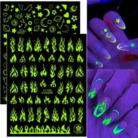 Naljepnica za nokte s fluorescentnim efektom sjaj u mraku dobro prianjanje užarene naljepnice za nokte plamen leptir zvijezda klizač