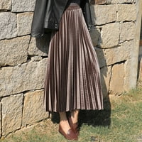 Ljetne haljine za žene, Ženska Casual baršunasta jednobojna duga polusuka, plisirana suknja visokog struka