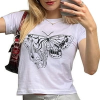 Ženska ljetna ležerna majica s kratkim rukavima, pulover s kratkim rukavima i printom leptira za odrasle