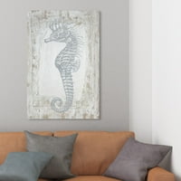Nautička i obalna zidna umjetnička avenija Umjetnička platna Otisci 'morski konj sivi' morski život - bijela, plava
