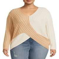 Apsolutno poznati ženski plus veličina V-izreza preko kabelskog pletenog džempera pulovera