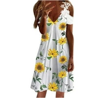 Plus Size Ženska pripijena haljina s printom na leđima kratkih rukava izrez u obliku slova u, čipkasta haljina s ramena žuta 8