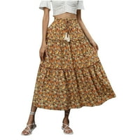 Suknje za žene, Ženska ljetna modna suknja s printom, duga haljina visokog struka u boemskom stilu, maksi suknje A kroja žute boje