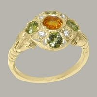 Prsten od žutog zlata od 14 karata s citrinom i peridotom britanske proizvodnje, ženski spektakularni prsten - opcije veličine-veličina