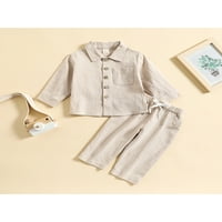 Komplet pamučnih lanenih hlača za dječake jednobojna majica dugih rukava s gumbima vrhovi i hlače jesenska odjeća