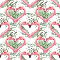 Tkanina tropska ljubav s flamingom i biljkama-Bijela