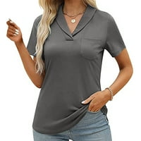 Majice s okruglim vratom za žene, ljetne jednobojne majice s reverima kratkih rukava, učiteljske majice za žene
