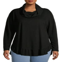 Terra & Sky Women's Plus Size Cowlneck Drop Ramed Rebrabed Top