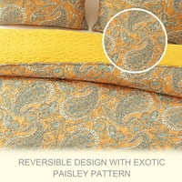 Ekskluzivni set posteljine od 3 komada s ukrasnim narančastim Boho uzorkom, lagani i mekani prekrivači