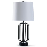 Stolna svjetiljka od crne karirane žice s akrilnim detaljima i bijelim konusnim sjenilom bubnja